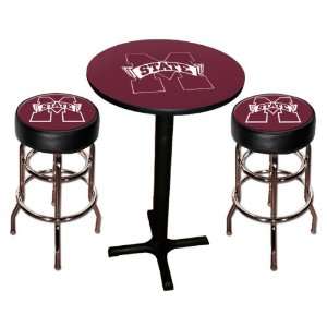 Mississippi State Bulldogs NCAA Team LOGO Black Pub Table with Two Bar 