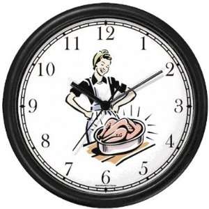 Woman Cook Cooking Turkey Wall Clock by WatchBuddy Timepieces (Slate 