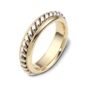  18K Two Tone Gold Dora Milgrain Edge Wedding Ring Jewelry