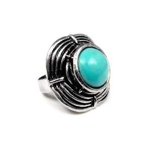  Miao Silver Toned Turquoise Ring Framed (7.5) Jewelry
