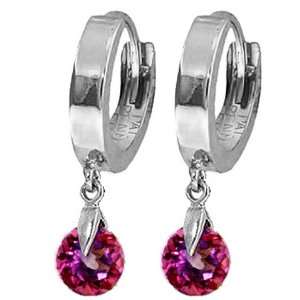  14k White Gold Huggie Earrings with dangling Pink Topaz 