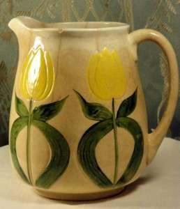 ARTS & CRAFTS PITCHER Tulips Incised Tulips Stylized Rare Authentic 