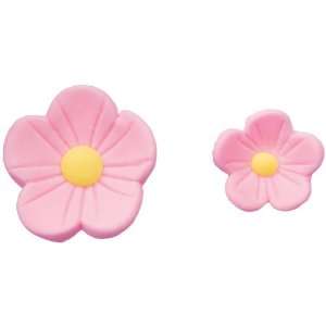  Pre Made Icing Flowers 4 Large & 6 Small/Pkg Pink