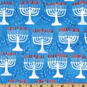   Chanukah Large Menorahs Blue Fabric By The Yard Arts, Crafts & Sewing