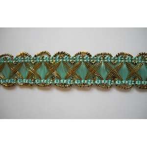  Aqua and Metallic Gold Crossover Braid Sold By The Yard 
