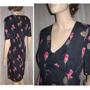 Romantic MARIELLA BURANI $595 Rose on Black Firty Dress  