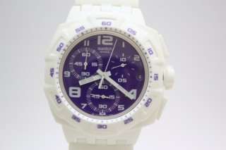 New Swatch Purple Purity Chronograph Date White Watch 45mm SUIW404 $ 