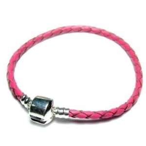  (ONE) High Quality Real Pink Leather Bracelet fit Beads 