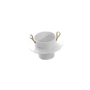Bon Chef White Sandstone 10.5 Qt Soup Bowl W/ Collar + 2 Brass Handles 