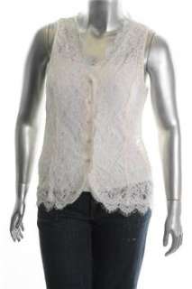   Lauren NEW Button Up Knit Top Ivory Lace Sale Misses Shirt XL  