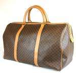 Authentic CELINE Macadam Brown Large Travel Boston Hand Bag PVC #3836 