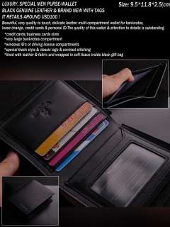 RRP100$ Luxury Mens Black Genuine Leather Wallet Bifold PurseNotecase 