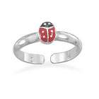 925 Sterling Silver Black & Red Enamel Ladybug Toe Ring
