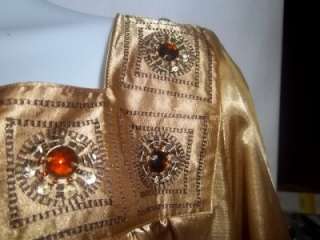   wdny s gold blouse with embellished square neck and lond sleeves sz l