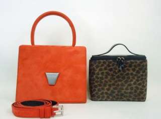AUTHENTIC LOEWE ORANGE SUEDE HAND BAG W/STRAP & COSMETIC PORCH LEOPARD 