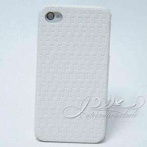 White Straw mat lines Design Leather paste Hard Case For Iphone 4S 4G 
