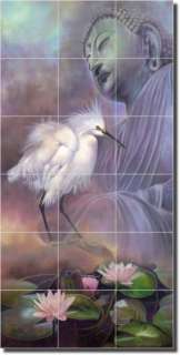 Macon Oriental Bird Lily Crane Art Ceramic Tile Mural  