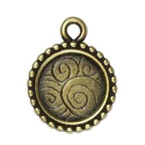  Antiqued Brass Plated Pendant Frame Round Beaded Edge 24mm 