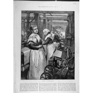 1883 Woolen Factory Workers Ladies Industry Print 