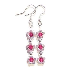   Flower & Swarovski Crystal Birthstone Earrings   July, Ruby Jewelry