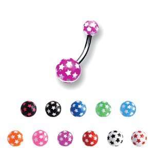 Acrylic Belly Rings with Light Blue Balls and White Stars   14g (1.6mm 