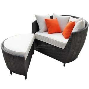  Wedge Outdoor Rattan Lounge Chair with Ottoman Patio 