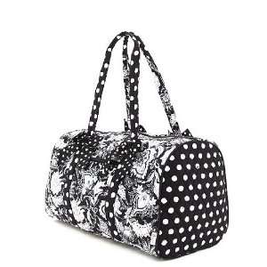  Large Quilted Floral Paisley Duffle Bag (Black/White 