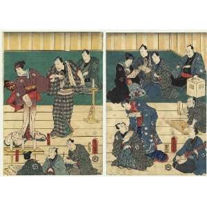 Toyokuni III/Kunisada Japanese Woodblock Print; Backstage at the Th 