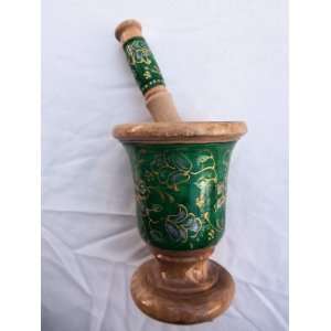  Pedestal Flowery Light Green Mortar and Pestle 4.75 H 