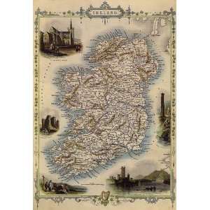  1800S MAP IRELAND DUBLIN IRISH SEA 1850 SMALL VINTAGE 