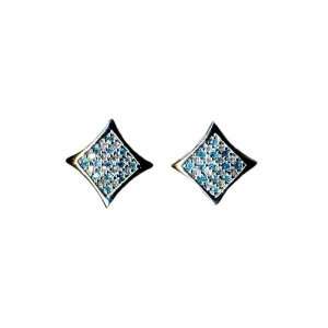   Pave Hip Hop Blue Topaz CZ Diamond Shape Earrings TrendToGo Jewelry