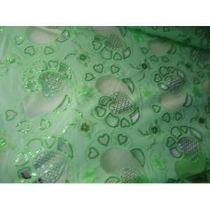 Green Hearts French Embroidered Lace Double Sided French Tips 56 Inch 