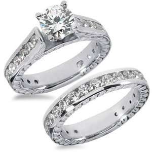  3.30 Carats Channel Set Diamond Engagement Ring Set 