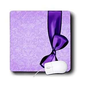 Grunge Damask Fashion   Royal purple faux satin bow on lavender grunge 