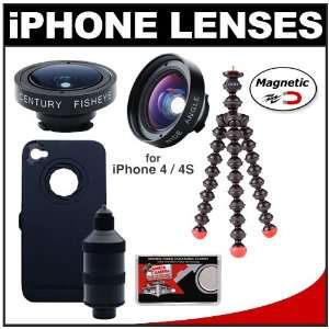 for Apple iPhone 4 & 4S with Case, Handle, Fisheye & Wide Angle Lenses 