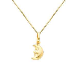 14K Yellow Gold Half Moon Face Charm Pendant with Yellow Gold 0.65mm 