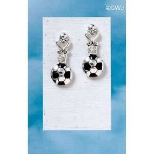  EH   C2892   Silver Soccer Ball Earrings with Heart Scroll 