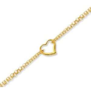    14k Yellow Gold Fine Heart Link Elegant Ankle Bracelet Jewelry