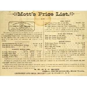  1883 Ad Motts Price List Bouckville Vinegar Grocery 
