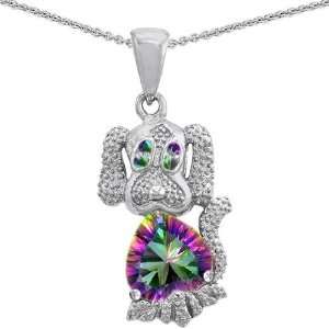  Dog Lover Puppy of Love Heart Pendant with 2cts of Genuine Rainbow 