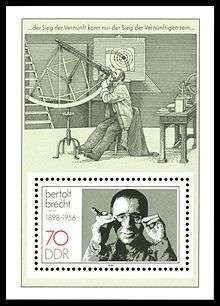Stamp from the former East Germany depicting Brecht and a scene from 