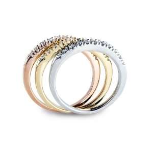 14k White, Yellow, & Rose Gold Wedding Band Set Round Diamond Ring ( 1 