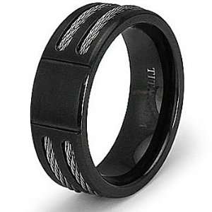  7.0mm Black Titanium Ring with Stainless Steel Cables 