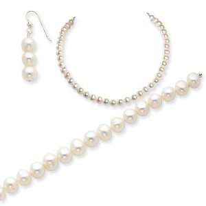  Freshwater Cultured Pearl Necklace Earrings Bracelet Set 