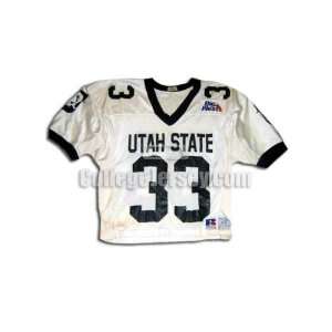  White No. 33 Game Used Utah State Russell Football Jersey 