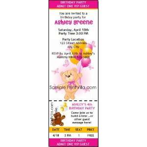  Build a Teddy Bear Birthday Party Ticket Invitation 