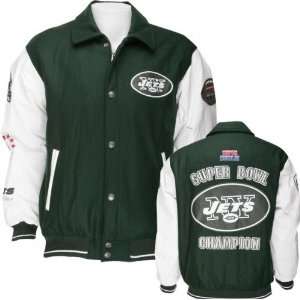  New York Jets Commemorative Wool and Leather Varsity Jacket 