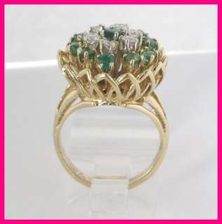 14k Diamond & Green Emerald Cluster Estate Ring 1.18ct  