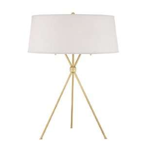   Solid Brass Epoch Table Lamp with White Parchment Shade, Natural Brass