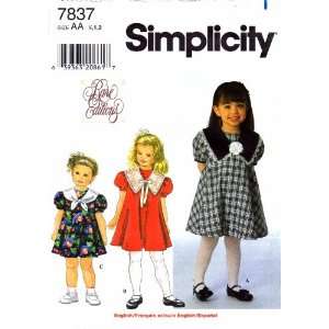  Simplicity 7837 Sewing Pattern Toddler Girls Dress Size 1 